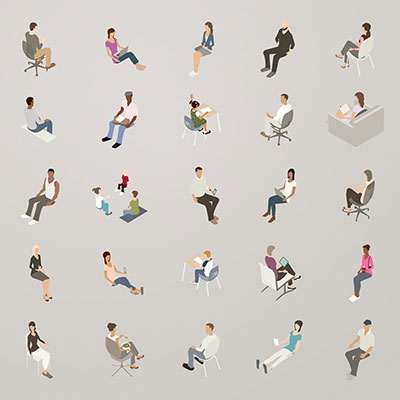 Illustration of isometric people sitting