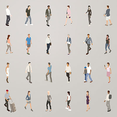 Illustration of isometric people walking