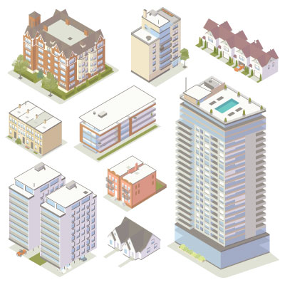 Illustration of isometric apartment buildings
