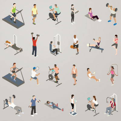 Illustration of isometric people working out