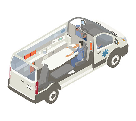 Isometric ambulance cutaway illustration