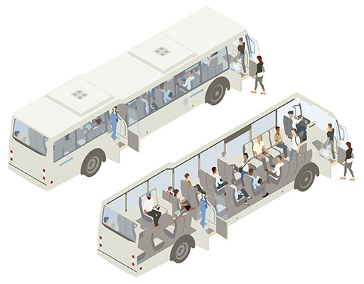 Isometric bus cutaway illustration