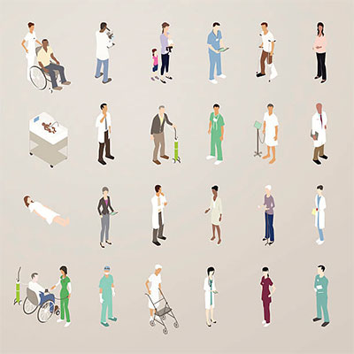 Illustration of isometric doctors and patients