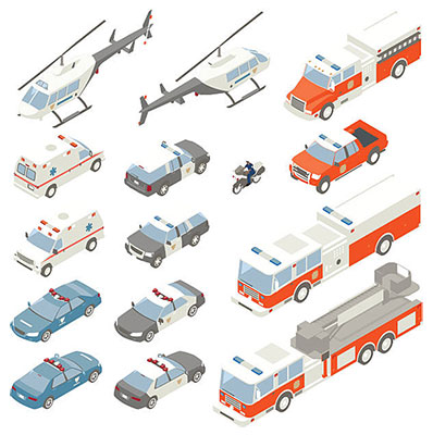 Illustration of isometric emergency vehicles