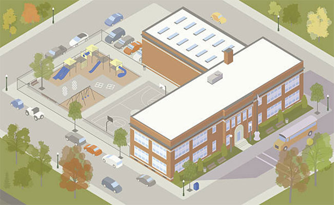 Illustration of a grade school exterior