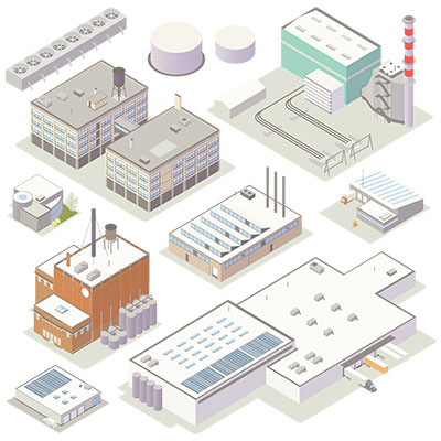 Illustration of isometric industrial buildings