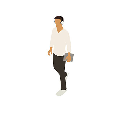 Illustration of a young man walking in isometric view