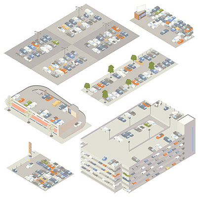 Illustration of isometric parking lots
