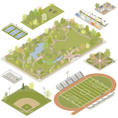 Illustration of isometric parks