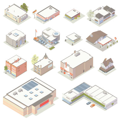 Illustration of isometric shops and businesses