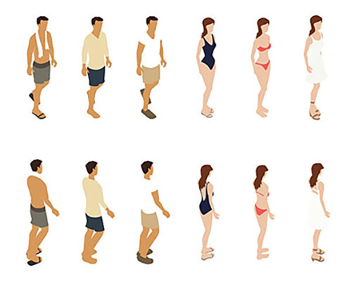 Illustration of isometric people dressed for summer