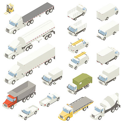 Illustration of isometric trucks