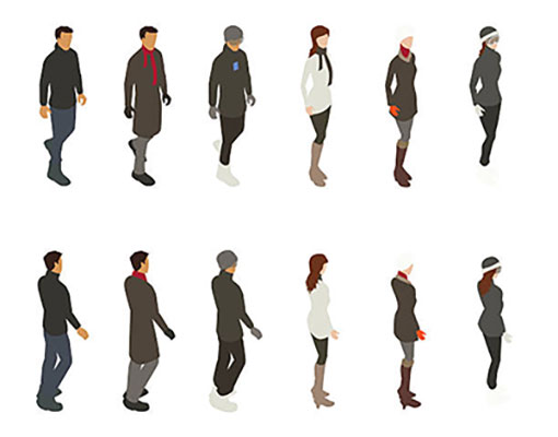 Illustration of people dressed for winter
