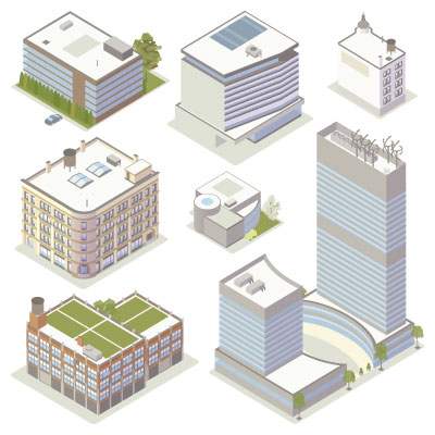 Illustration of isometric office buildings
