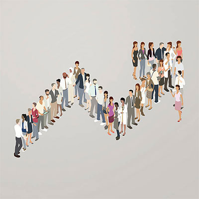 Illustration of people forming a trend arrow