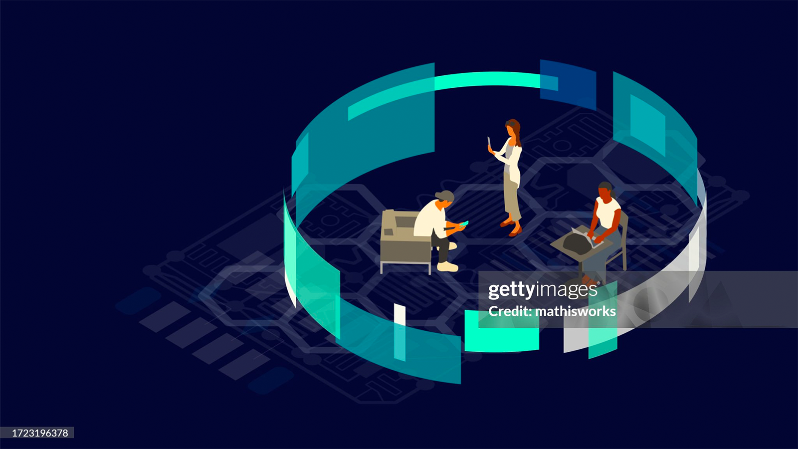 An illustration sample includes isometric people using devices