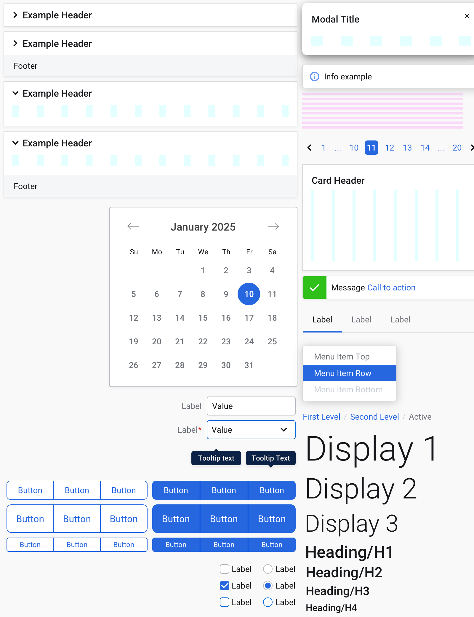A screenshot showing selected design system components.