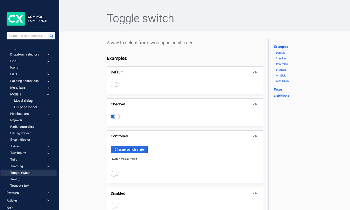 A screenshot showing an example of a design system component.