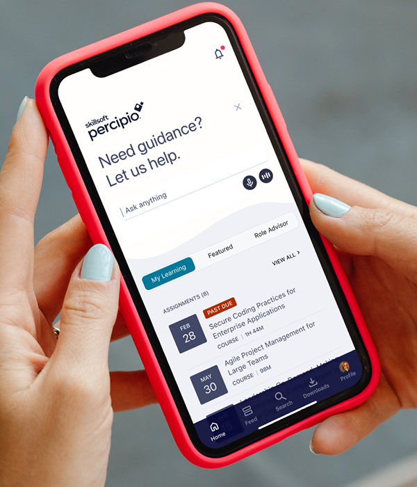 A woman's hands hold a mobile phone displaying the learning app design